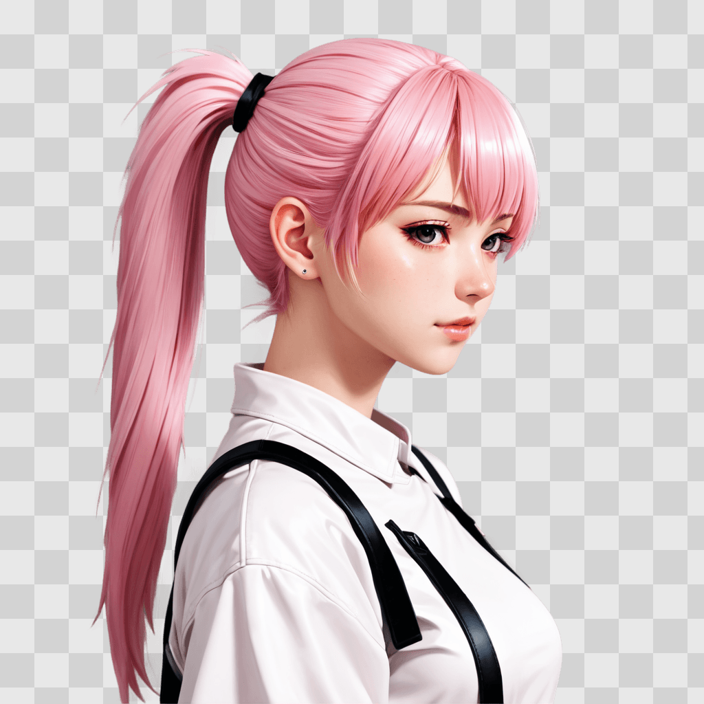 anime girl hair A pink-haired girl with a white shirt and black straps