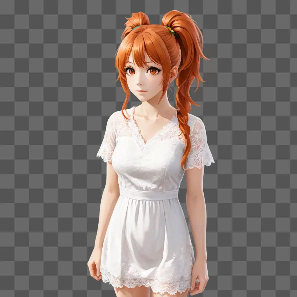 anime girl hair A woman with orange hair and a white dress