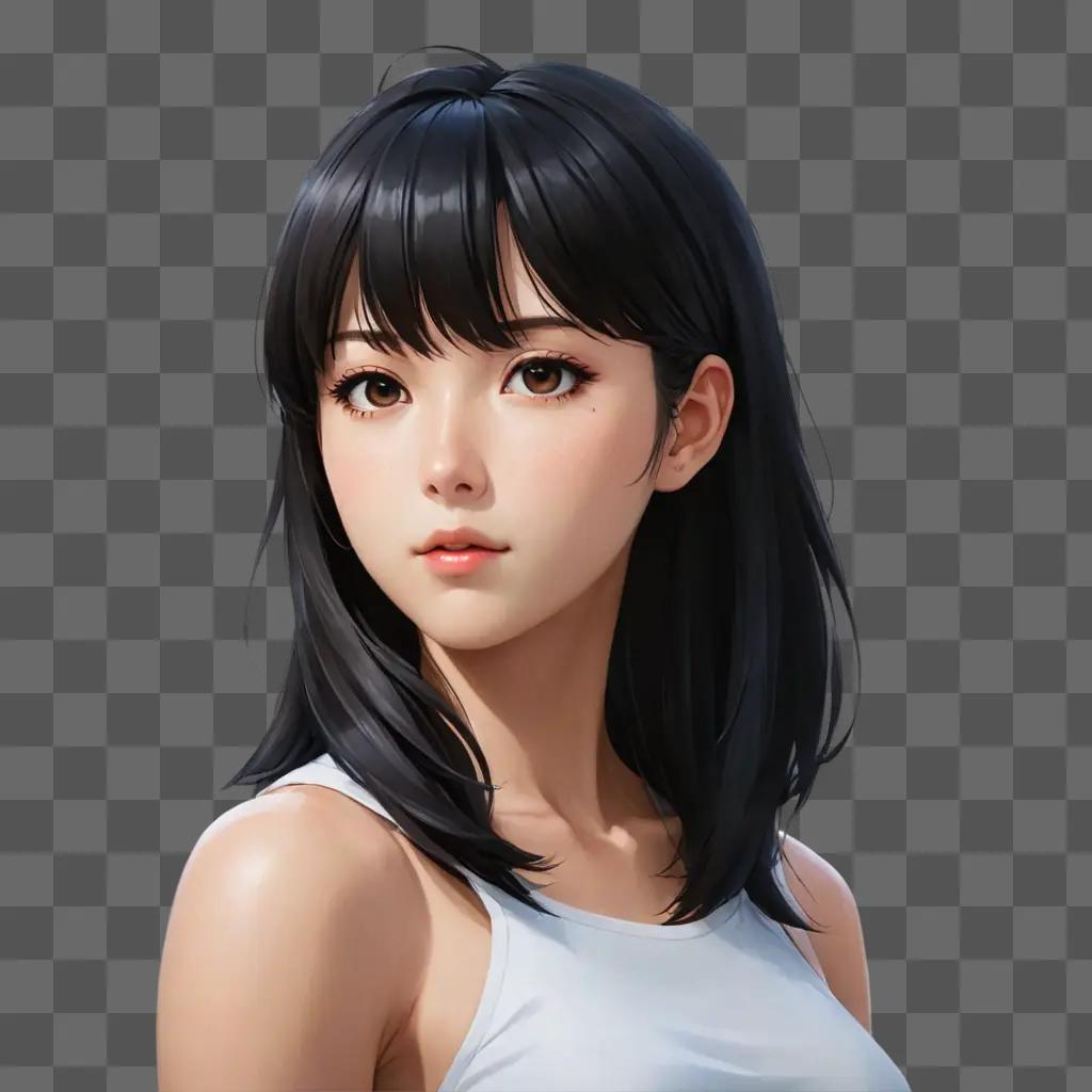 anime girl hair A young girl with dark hair and a white tank top