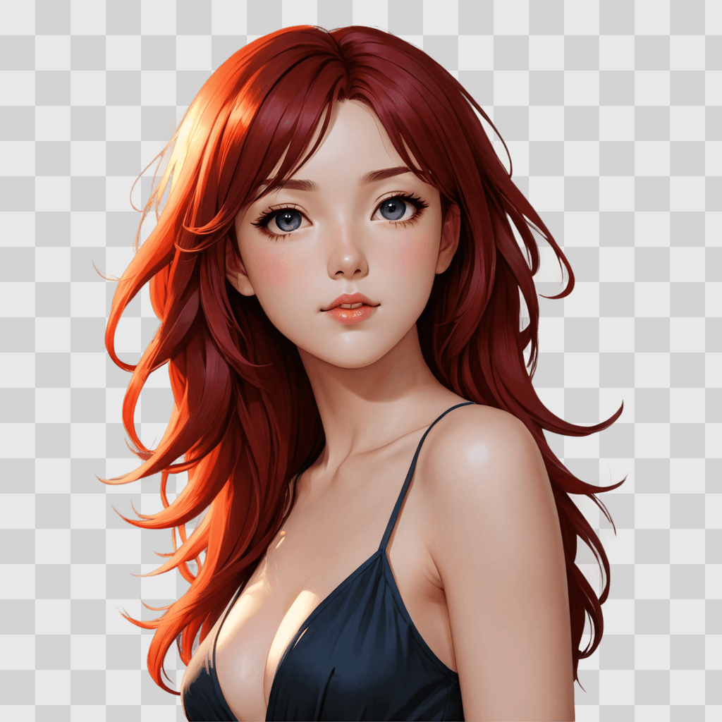 anime girl hair A young woman with red hair and a black dress