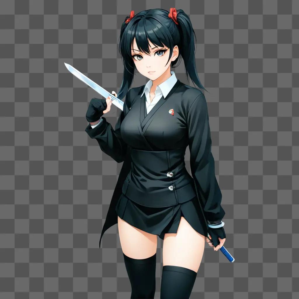 anime girl hair An anime girl with a sword and a black outfit