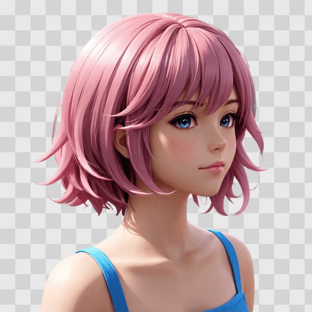 anime girl hairstyles A cartoon girl with pink hair and blue eyes