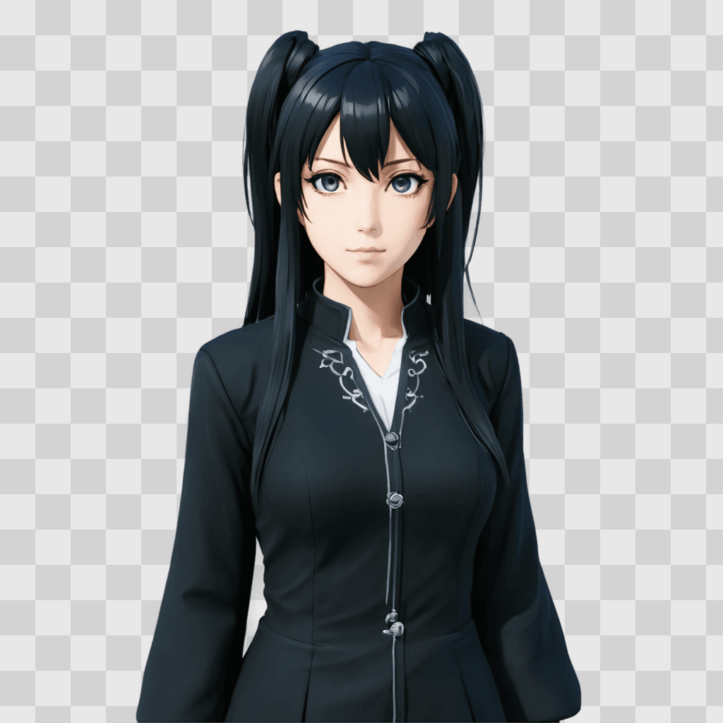 anime girl hairstyles A girl with black hair and a black jacket