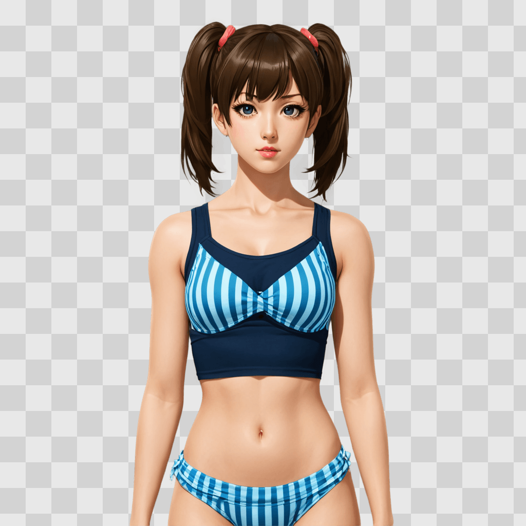 anime girl hairstyles A young girl in a striped swimsuit