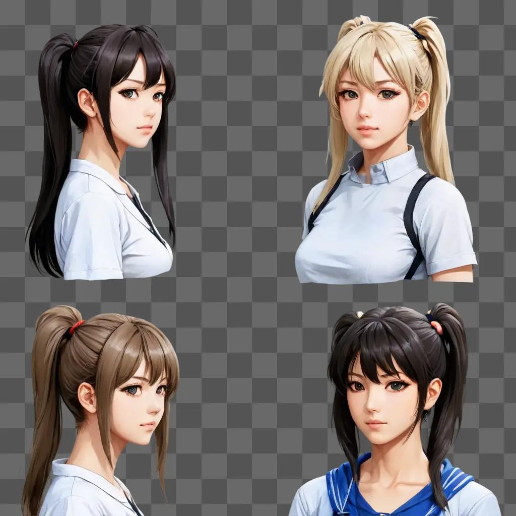 anime girl hairstyles Four different anime girls with ponytails