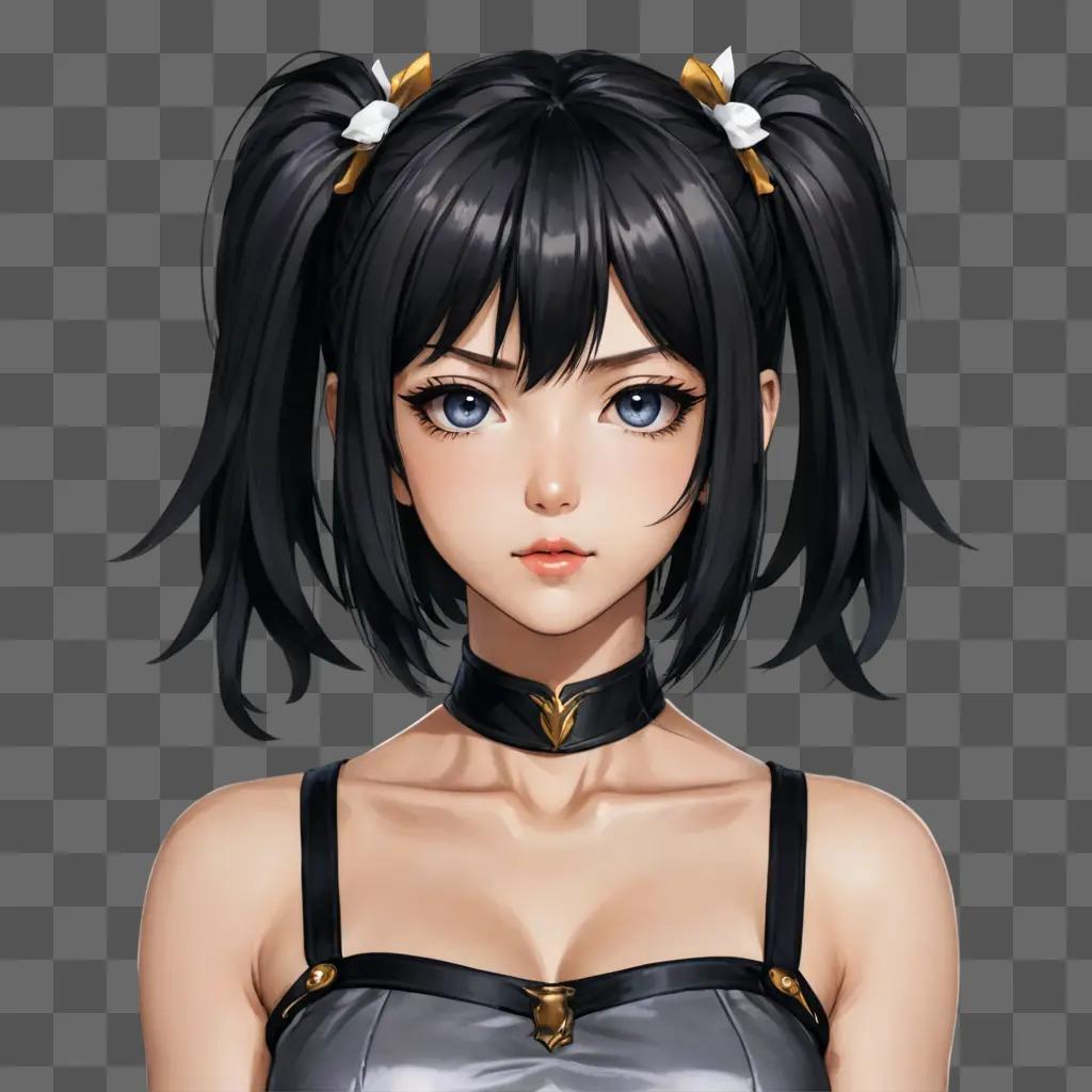 anime girl sketch A cartoon girl with black hair and a necklace