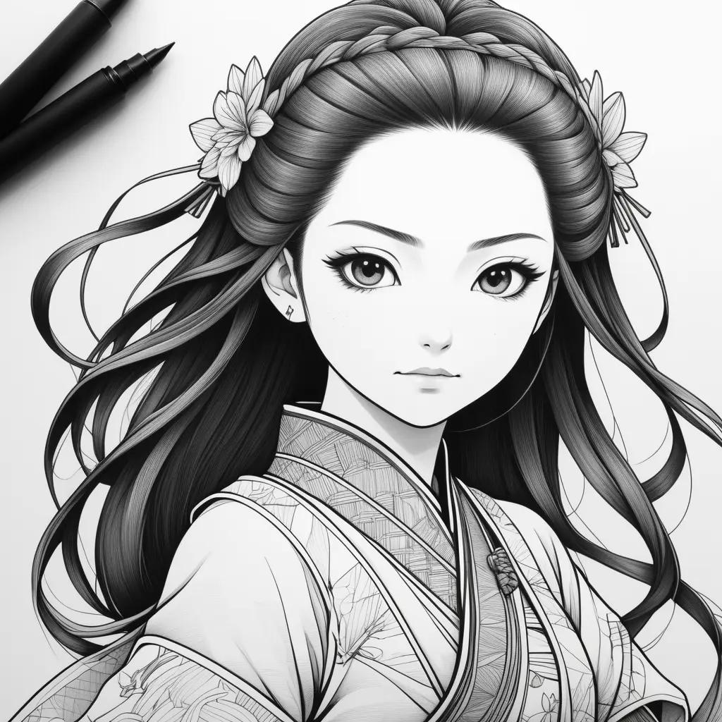 anime girl with flower earrings and a kimono
