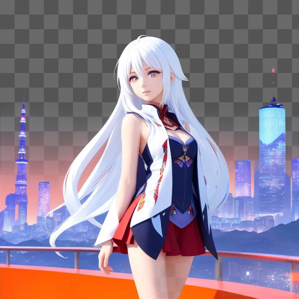 anime girl with white hair and a skirt