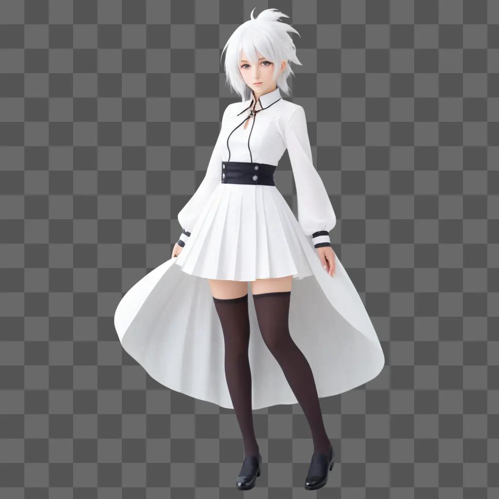 anime girl with white hair poses in a white outfit