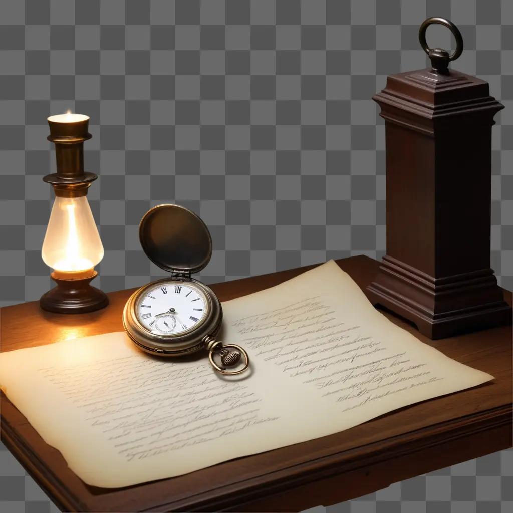 antique clock with a lit candle and a mysterious letter