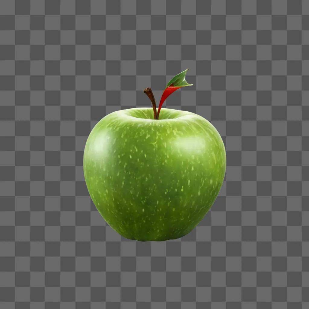 apple A green apple with a red stem and stem