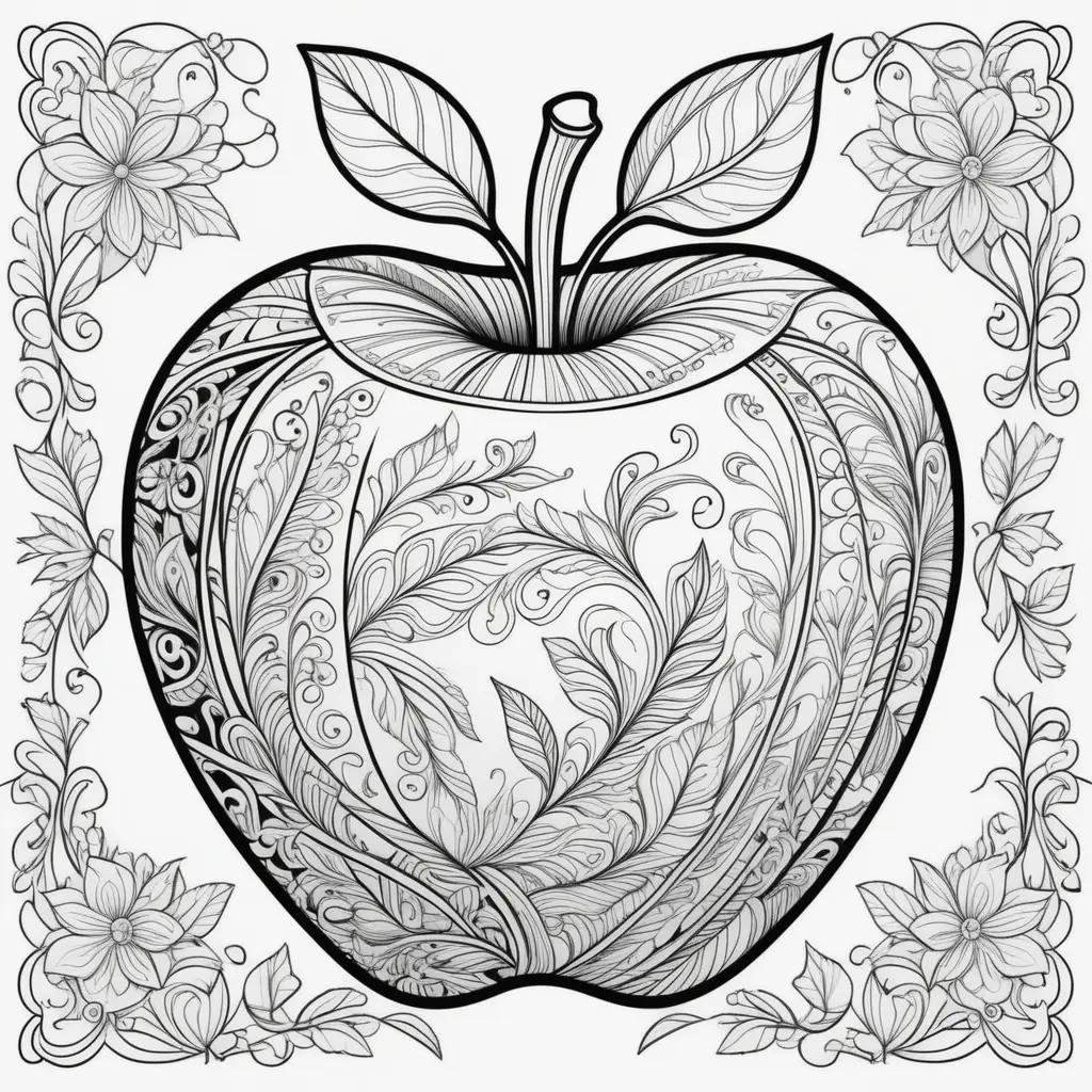 apple coloring page with intricate patterns around it