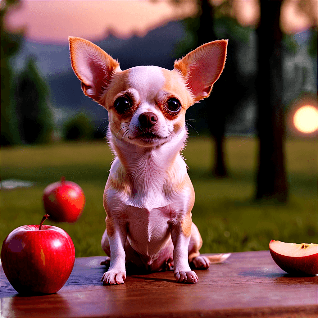 apple head chihuahua A chihuahua sits on a table with apples