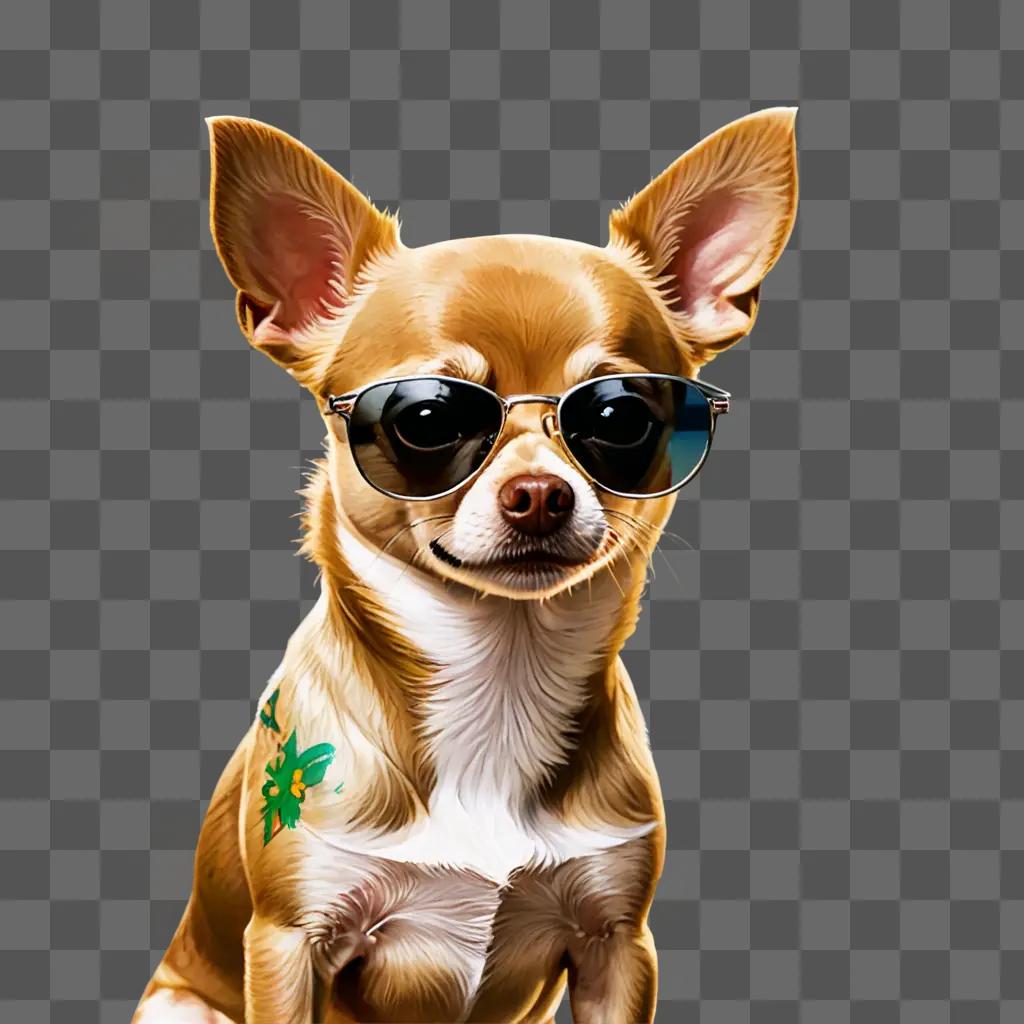 apple head chihuahua A dog wearing sunglasses and a flower tattoo