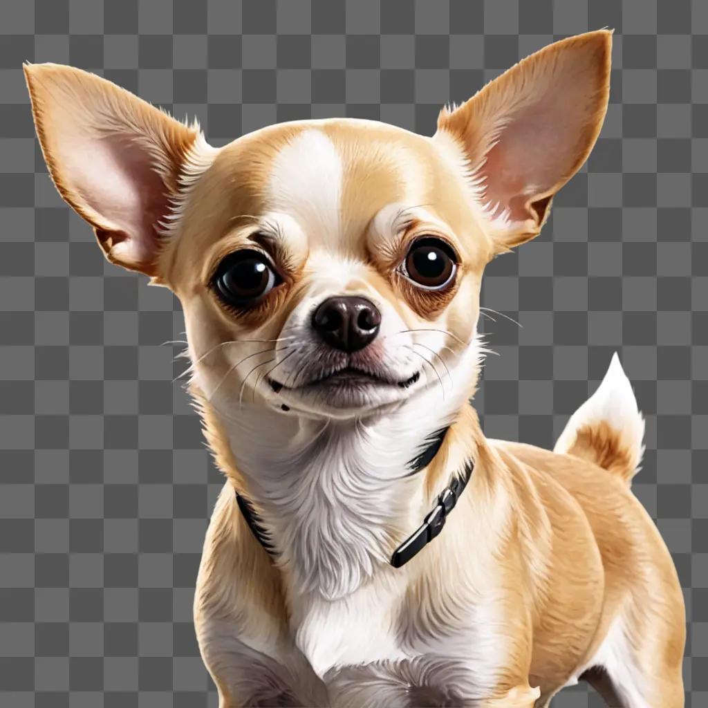 apple head chihuahua A tan dog with a black collar looks at the camera