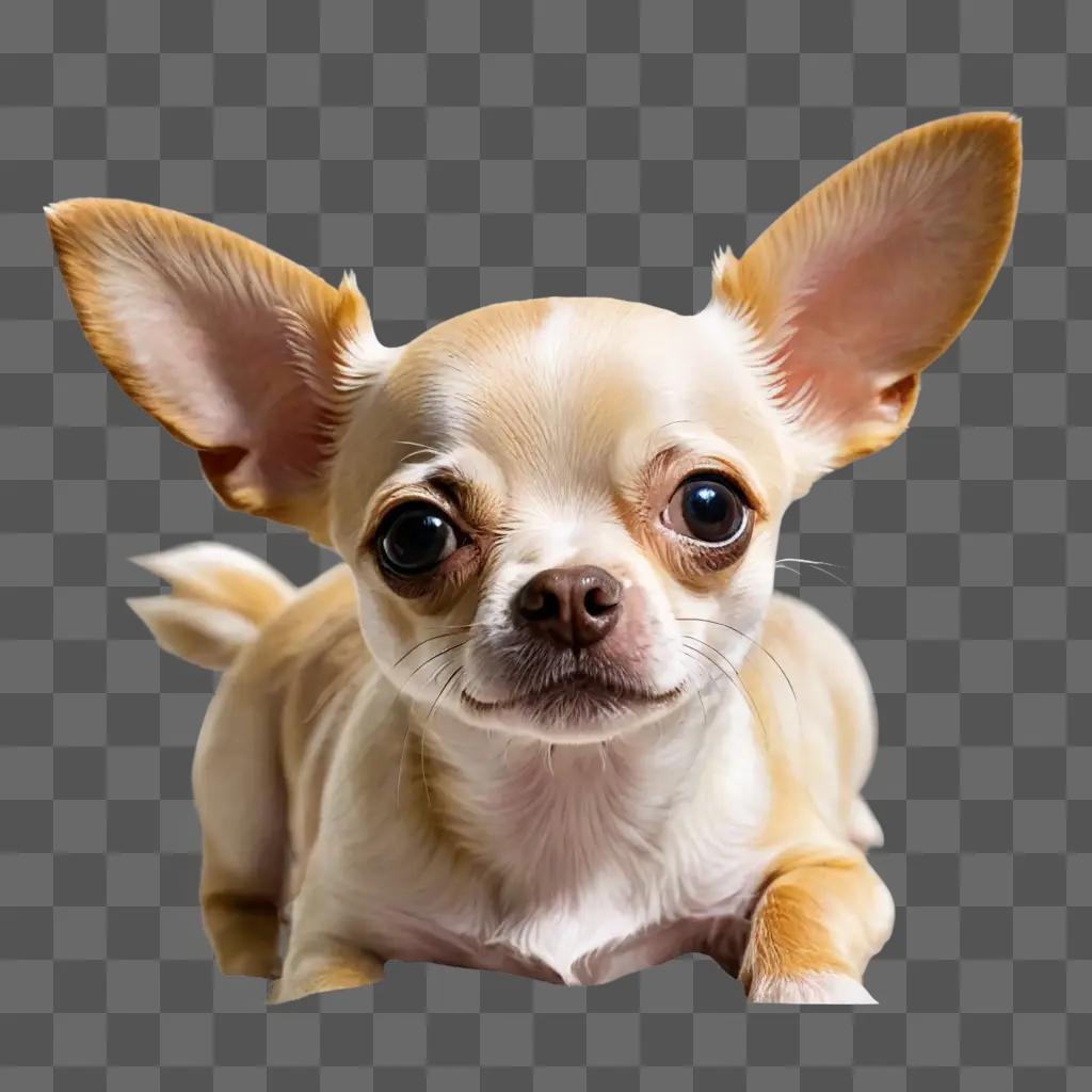 apple head chihuahua puppy A white dog with big ears looks at camera