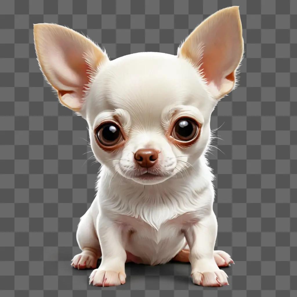 apple head chihuahua puppy A white dog with big eyes sits on a beige background