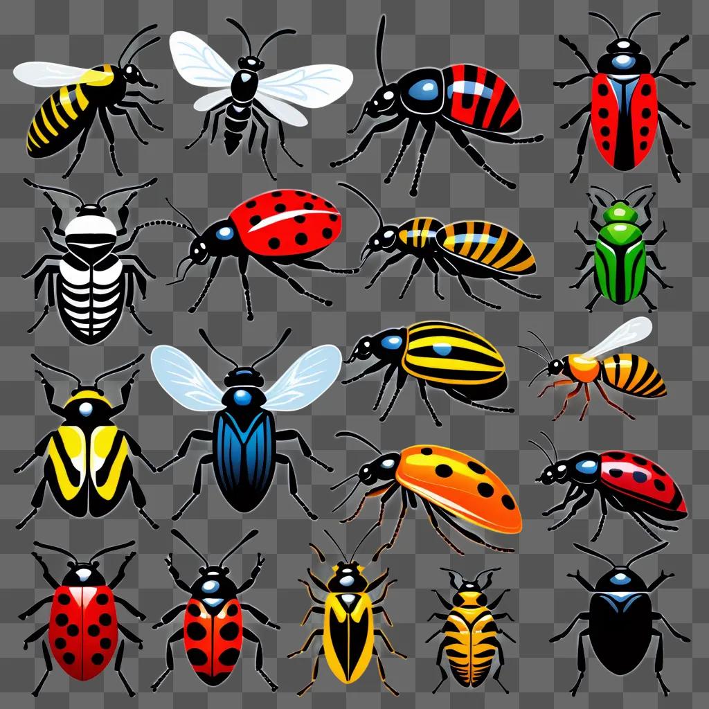 array of colorful bugs in a collage