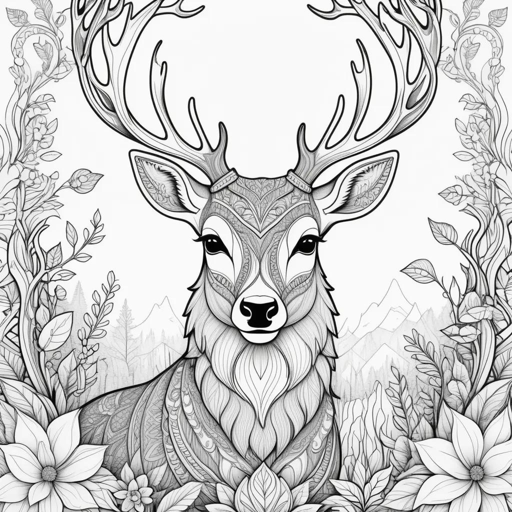 artistic coloring page featuring a deer with intricate patterns