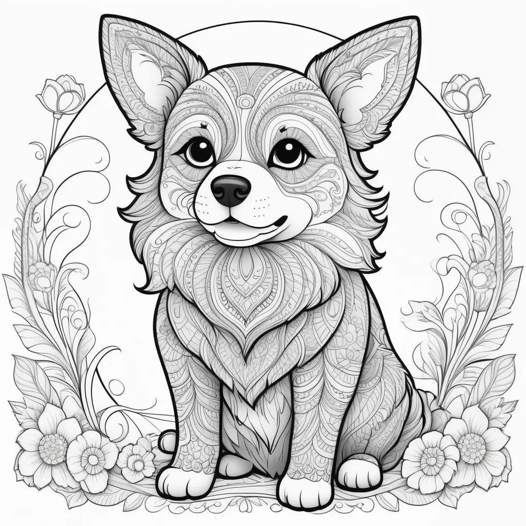 artistic coloring page of a dog with intricate patterns