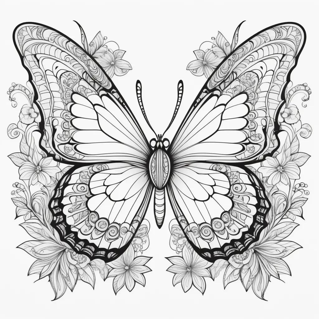 artistic drawing of a butterfly with a floral background