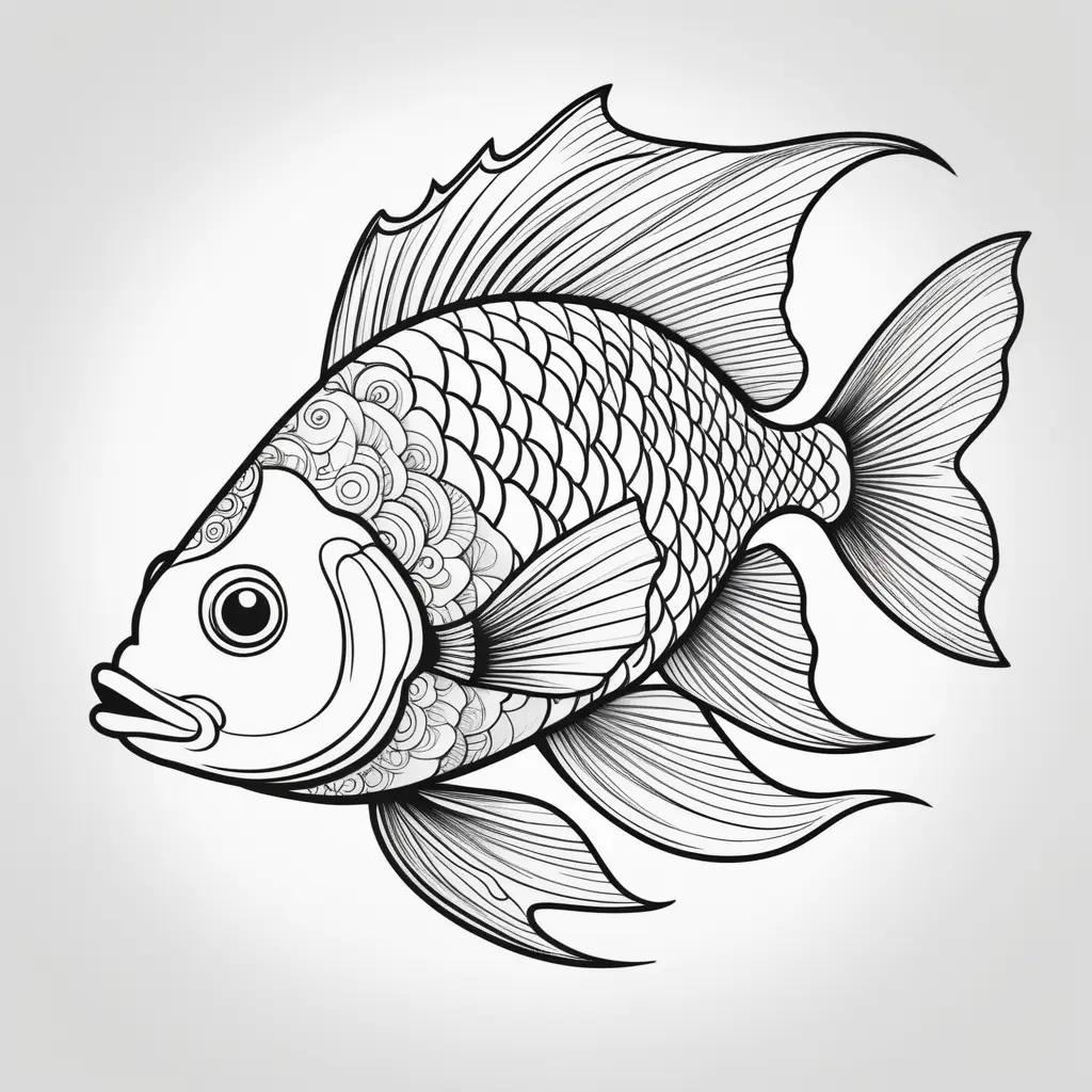 artistic drawing of a fish in black and white coloring pages