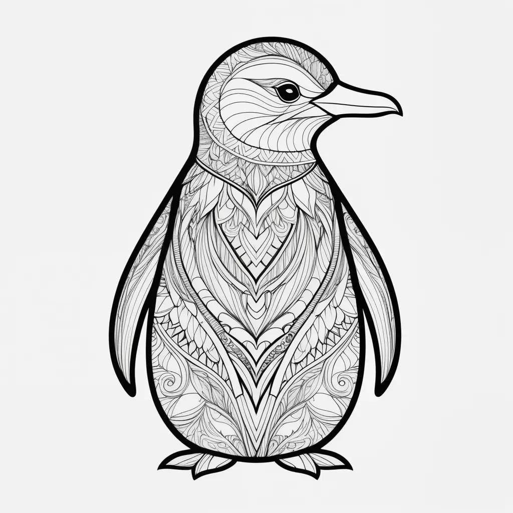 artistic penguin coloring page with intricate details