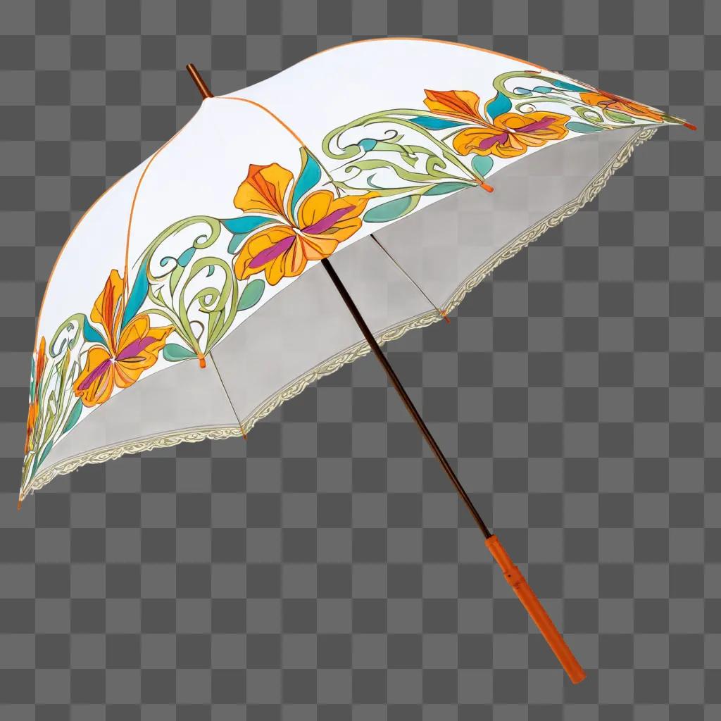 artistic side umbrella drawing with orange handle