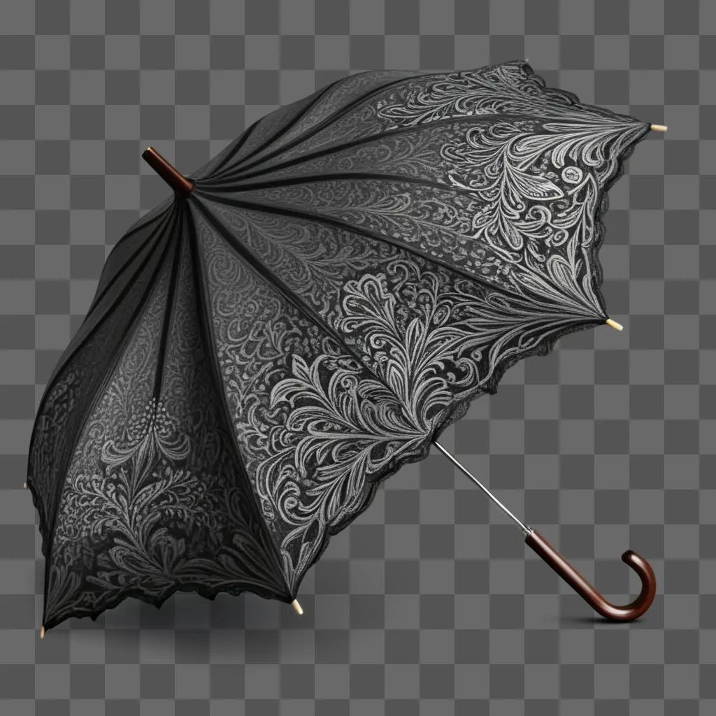 artistic sketch of an ornate umbrella with wooden handle