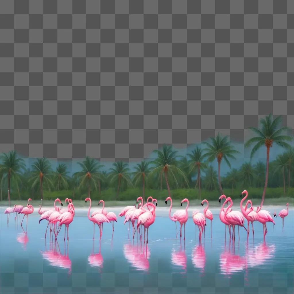 artists watercolor sketch of flamingos in a tropical setting