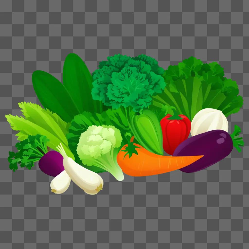 assortment of vegetables in a green background