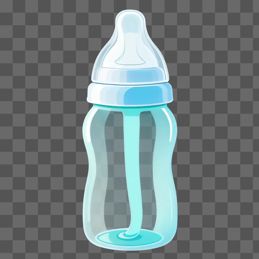 baby bottle stands against a blue background