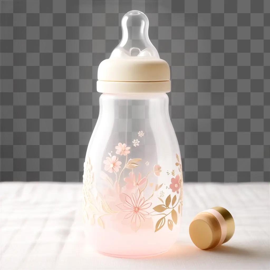 baby bottle with pink flowers on it