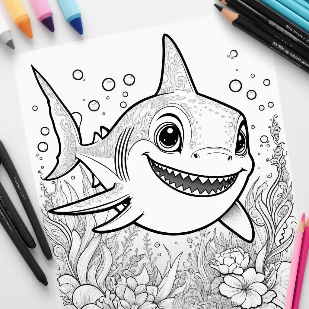 baby shark coloring page with a cute smile