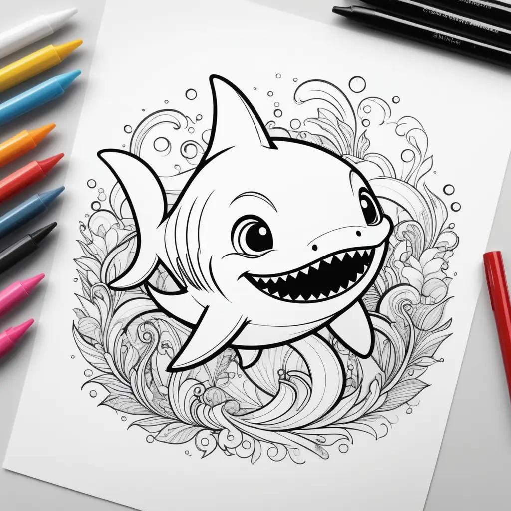 baby shark coloring page with colorful pens