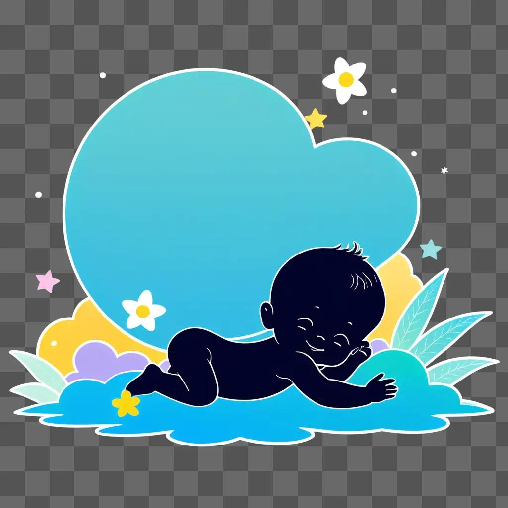 baby sleeps on a cloud in a blue sky