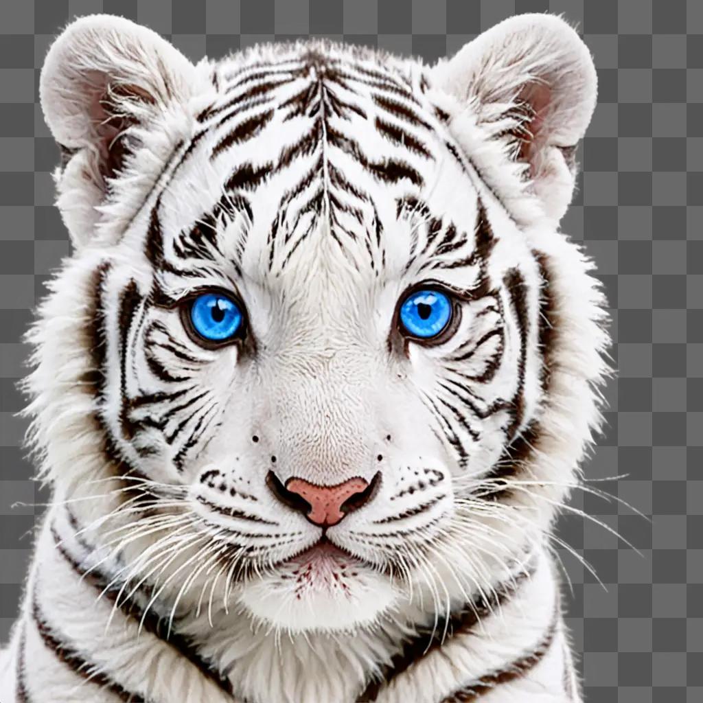 baby white tiger with blue eyes stares at camera