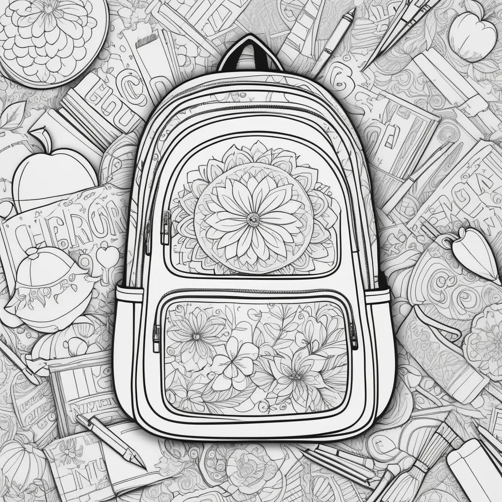 backpack surrounded by coloring pages for back to school