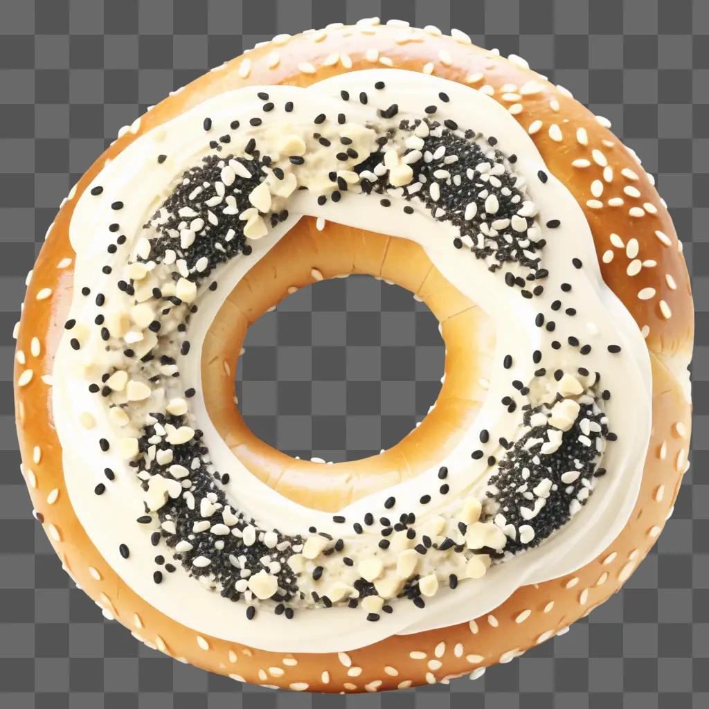 bagel with white and black icing and seeds