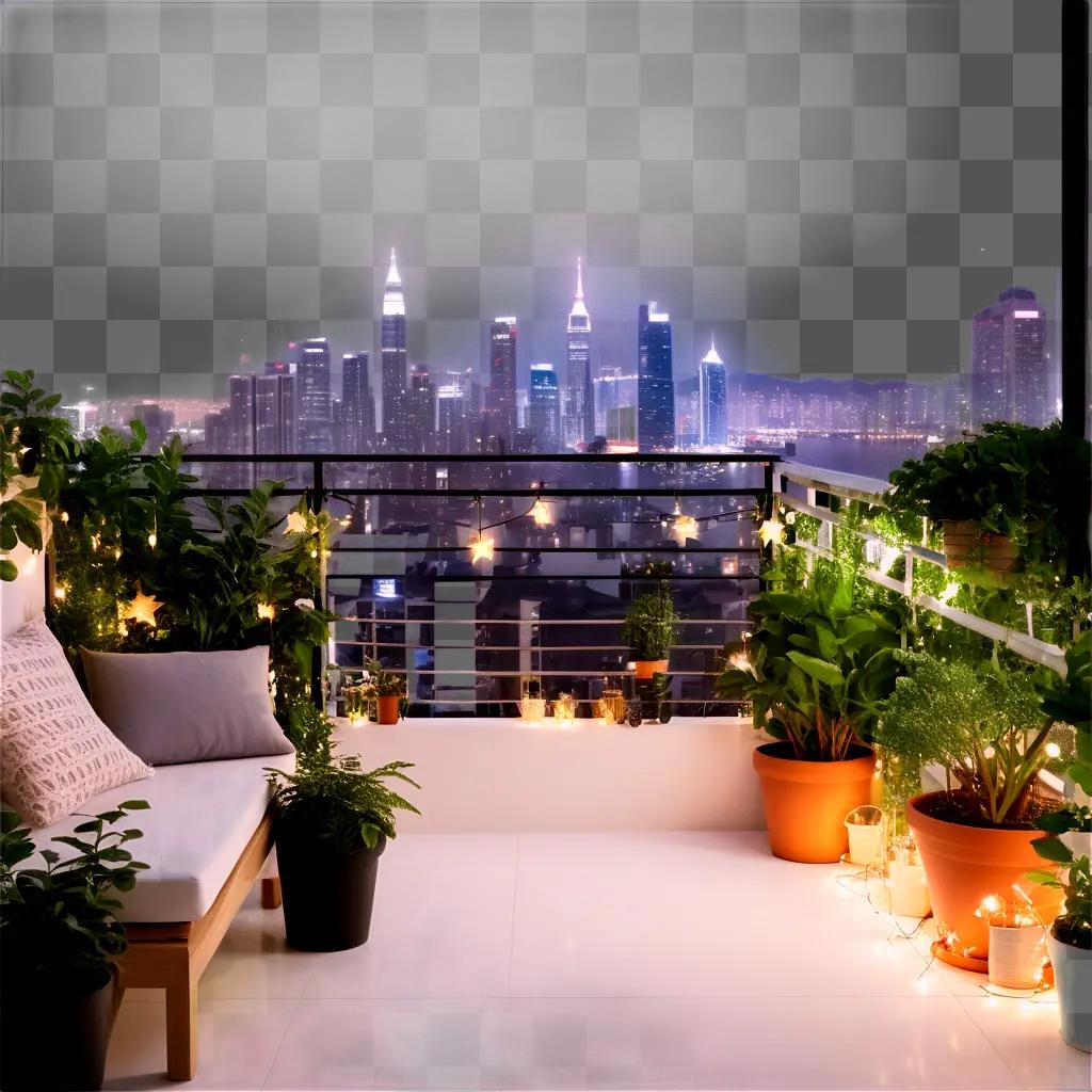 balcony with a city view and plants