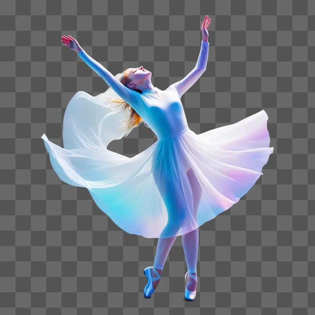 ballerina dances in the air with her dress transparent