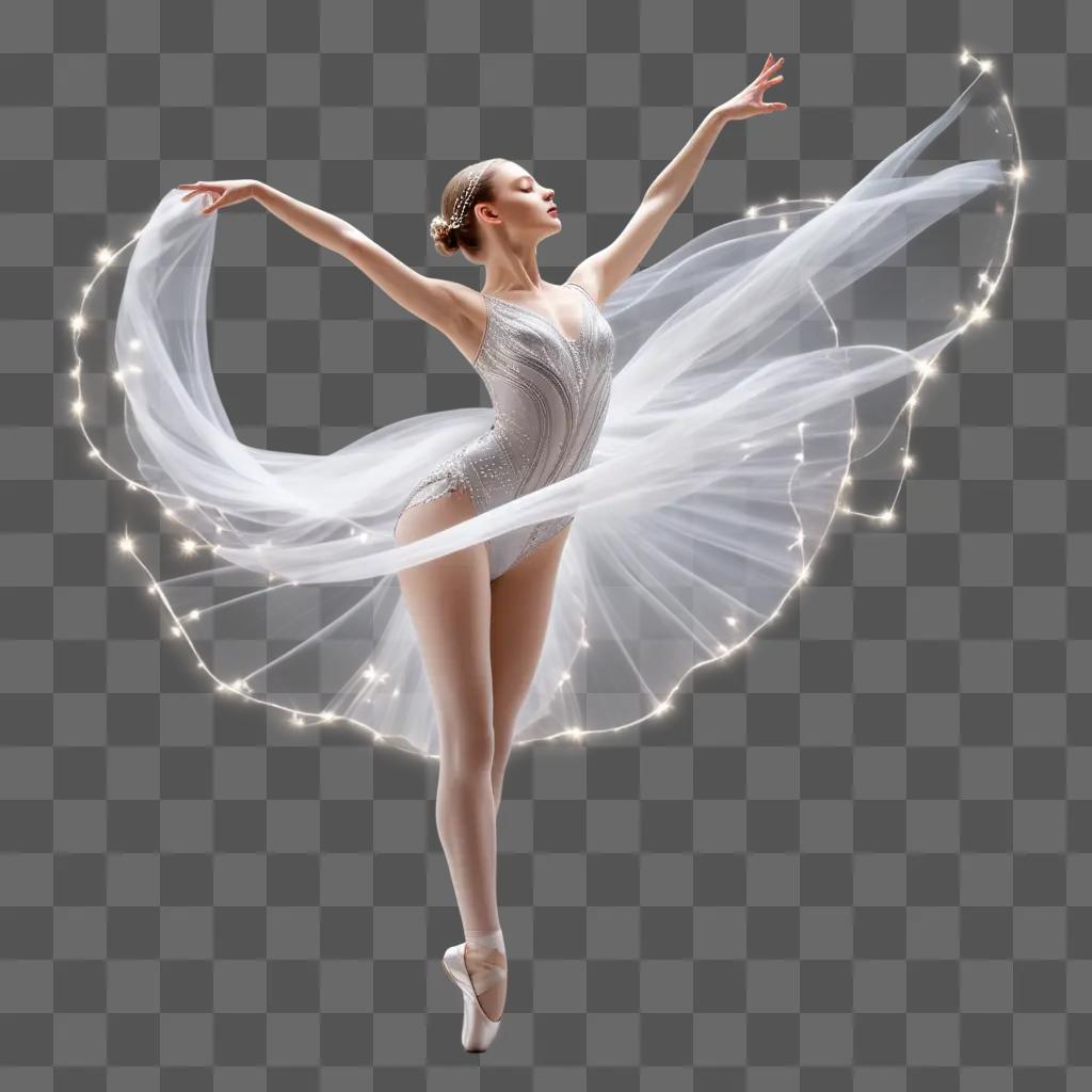 ballerina with a transparent dress dances with lights