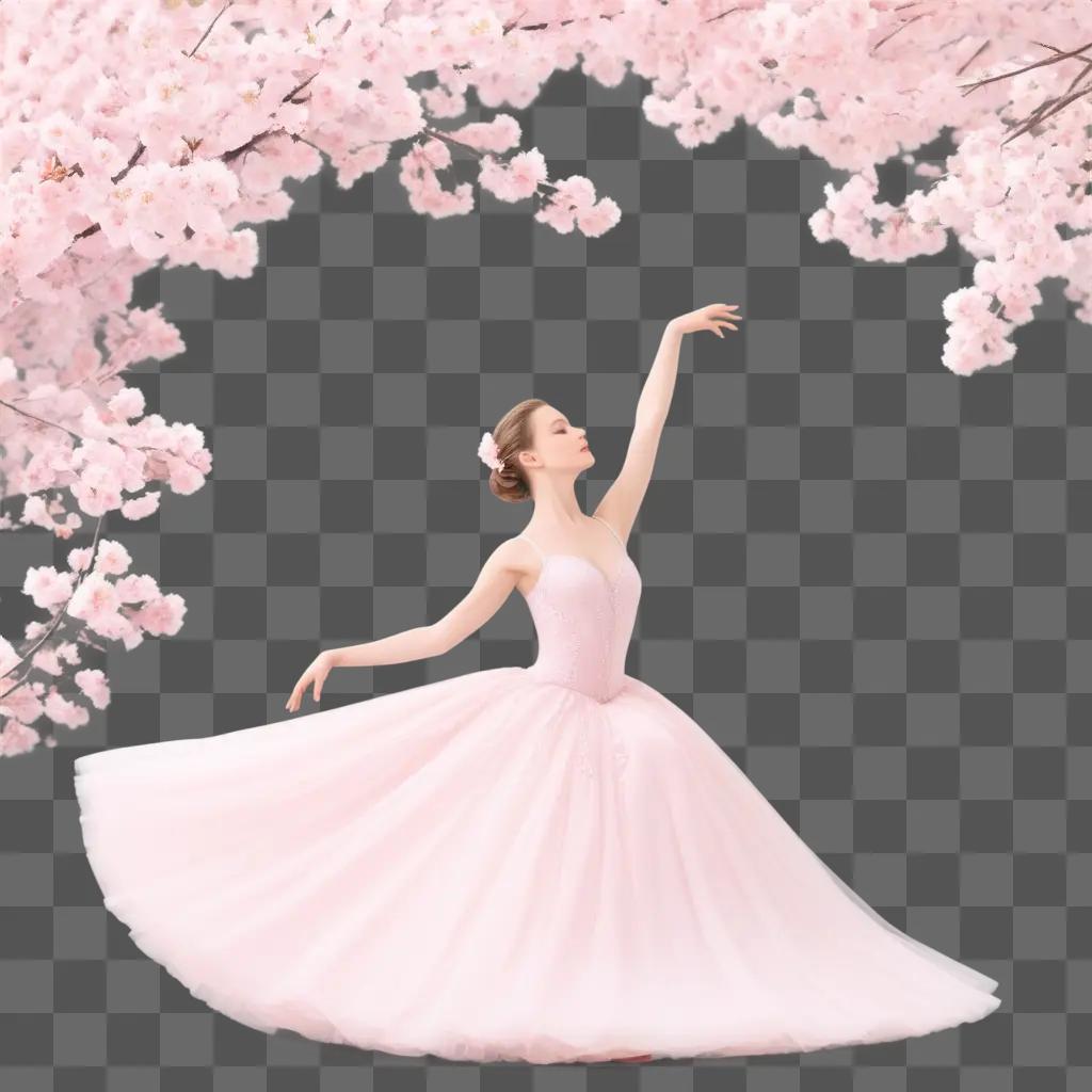 ballet dancer in a pink outfit under pink cherry blossoms