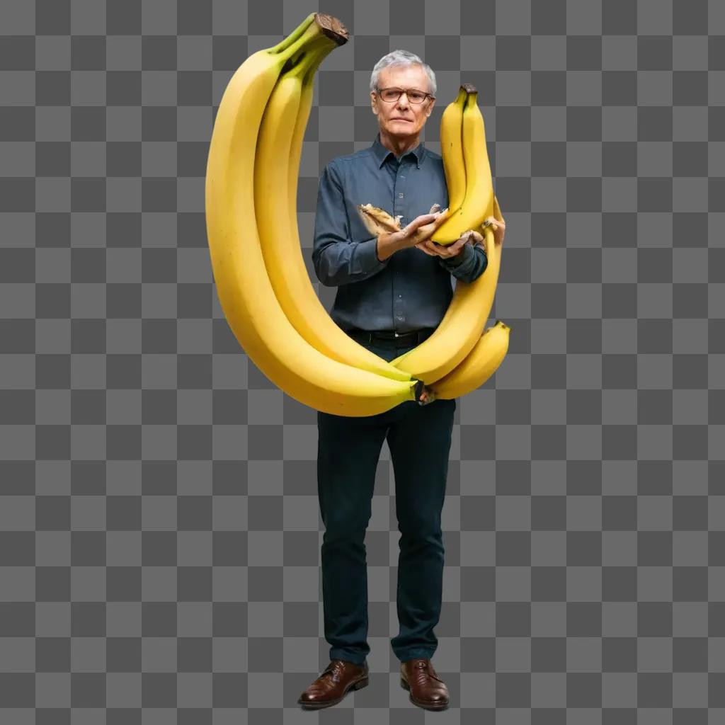 banana drawing realistic Man with glasses and a blue shirt holding bananas