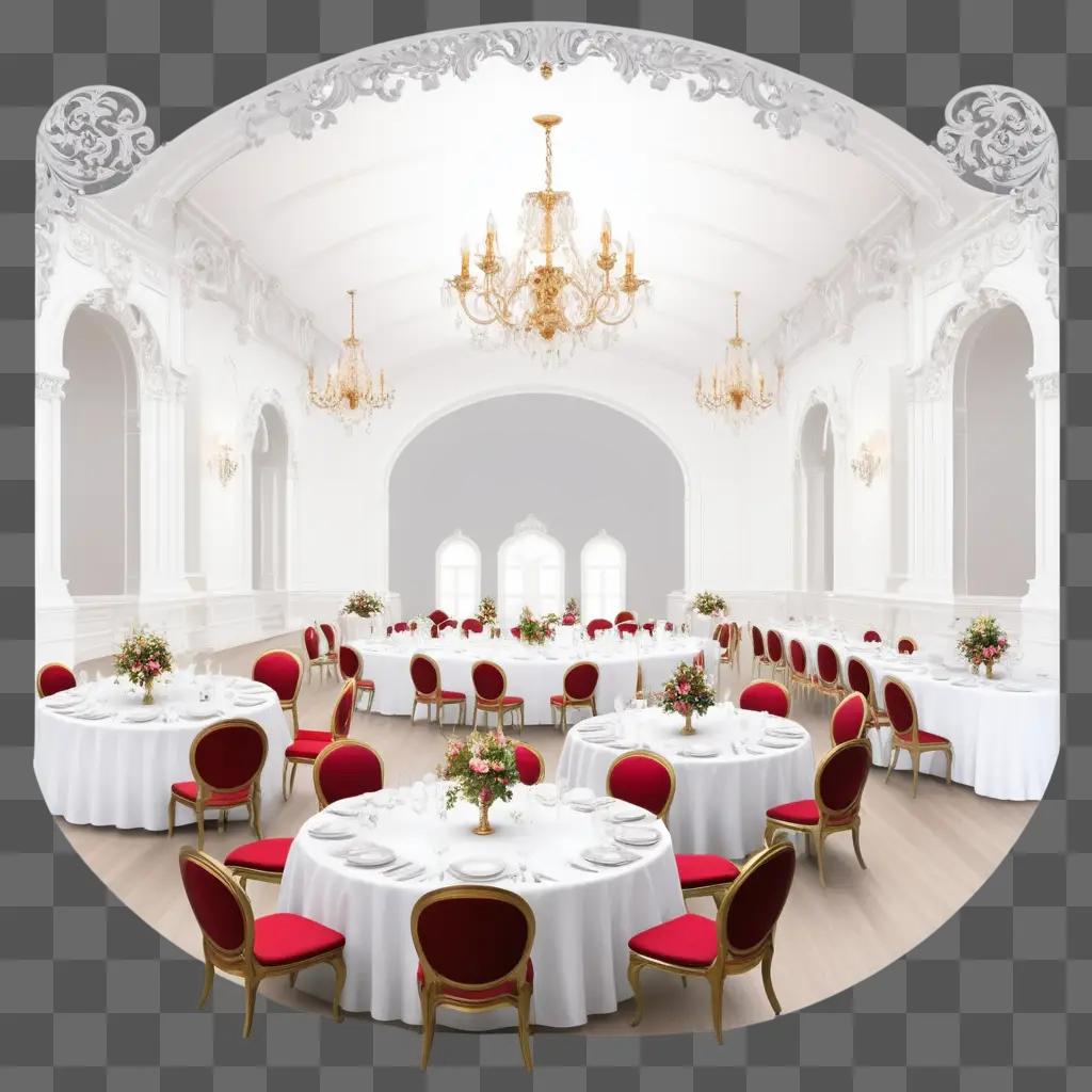 banquet hall filled with round tables and chairs