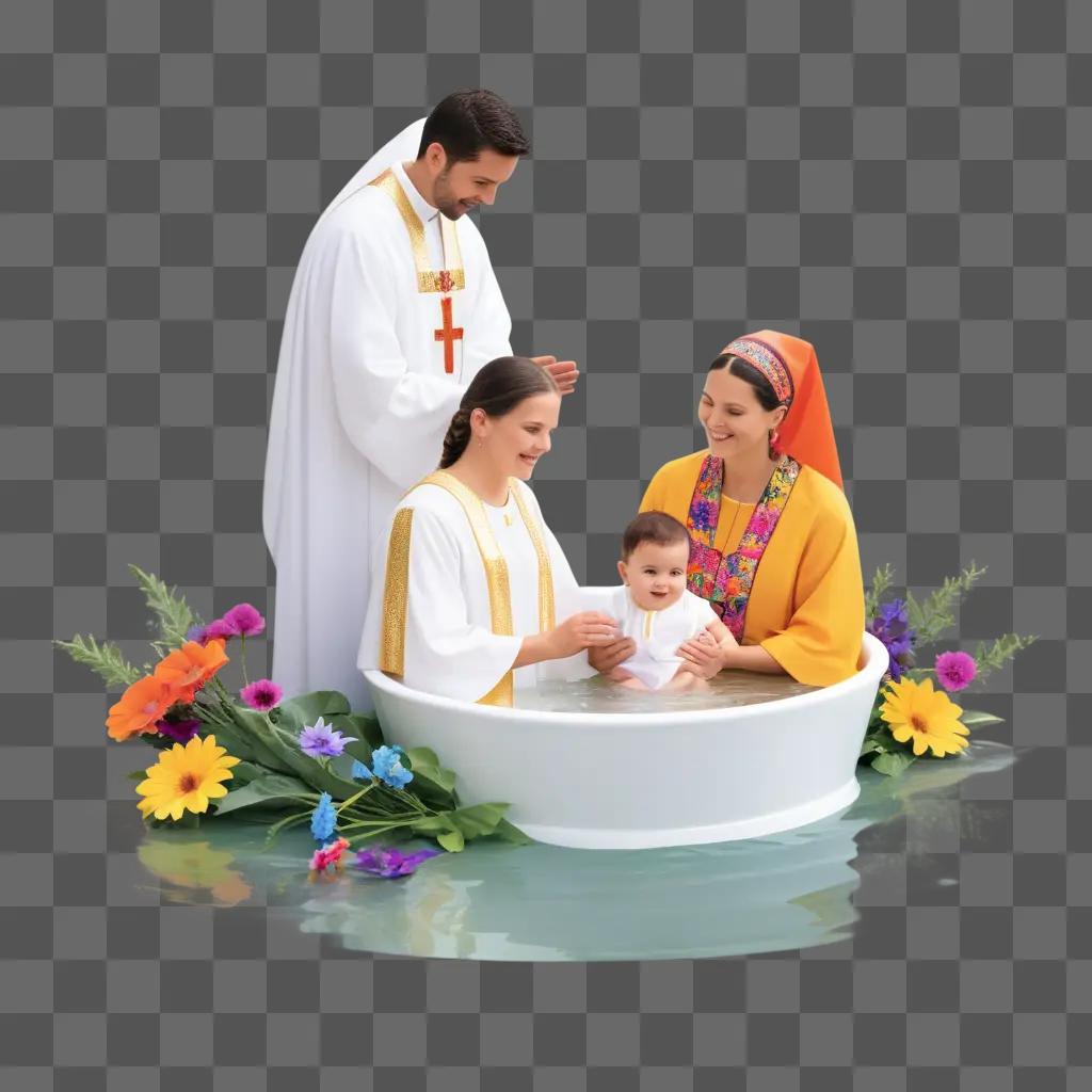 baptism clipart of a woman and child in water