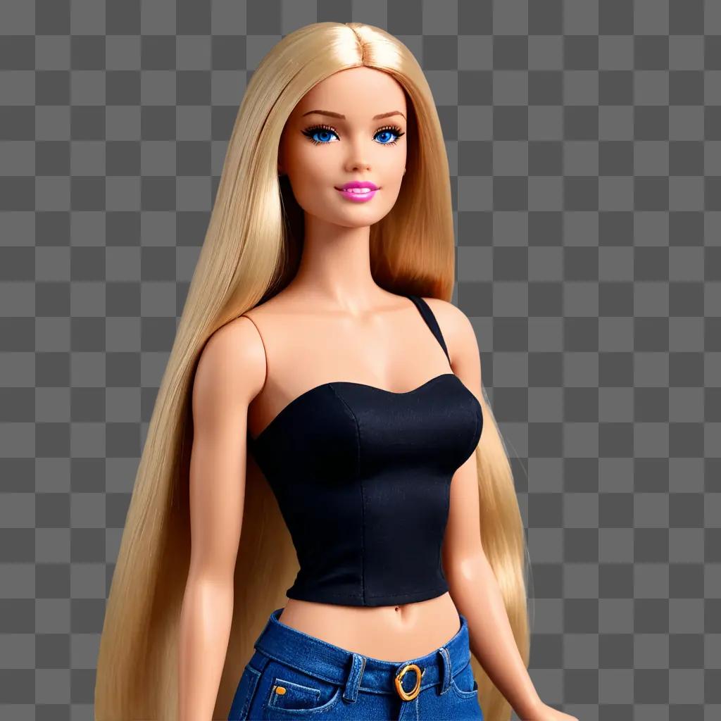 barbie clipart Barbie doll in blue jeans poses against a beige background