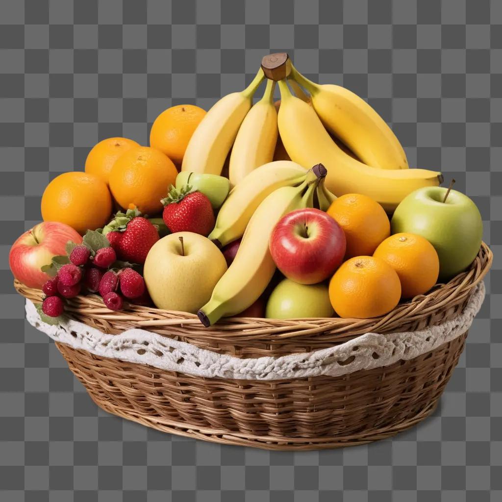 basket of assorted fruit is displayed on a table