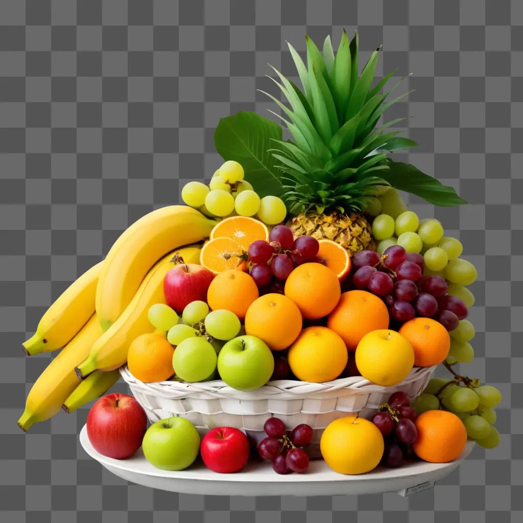 basket of colorful fruit is displayed on a table