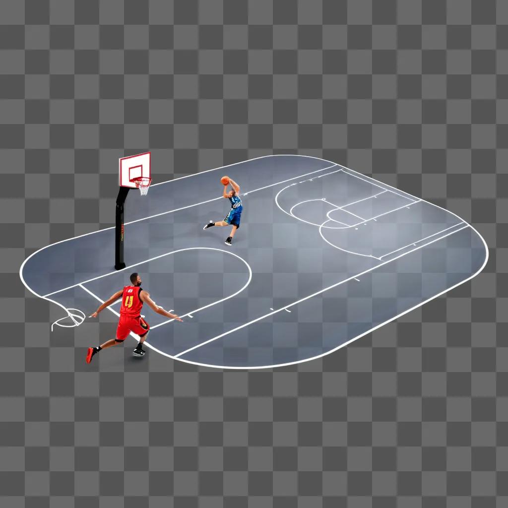 basketball court with a player and a ball